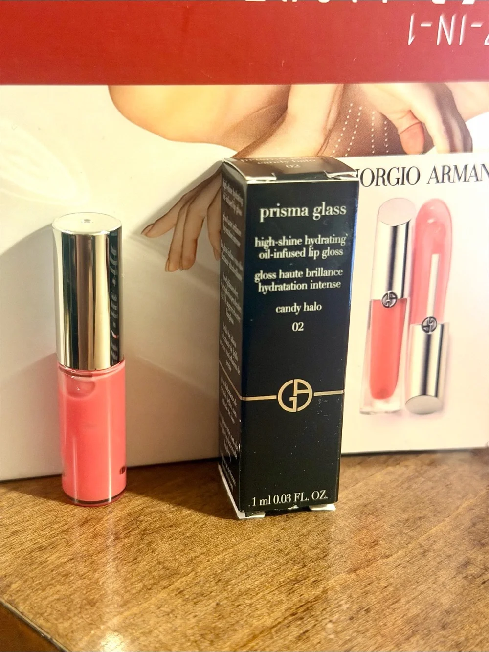 Giorgio Armani Prisma Glass Lip Gloss - Candy Halo 02 (Pink Coral) 1gm Travel